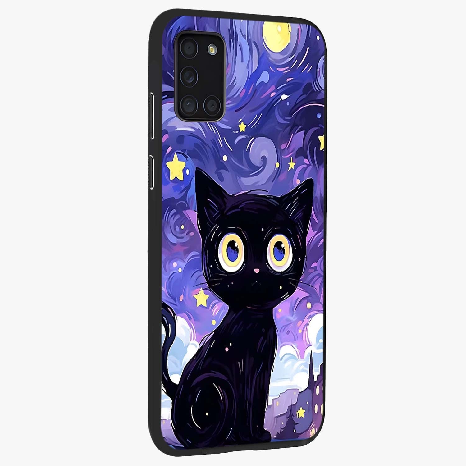 Abstract Cat Art Glass Case upright view showcasing creative feline illustration and aesthetic artistic style.