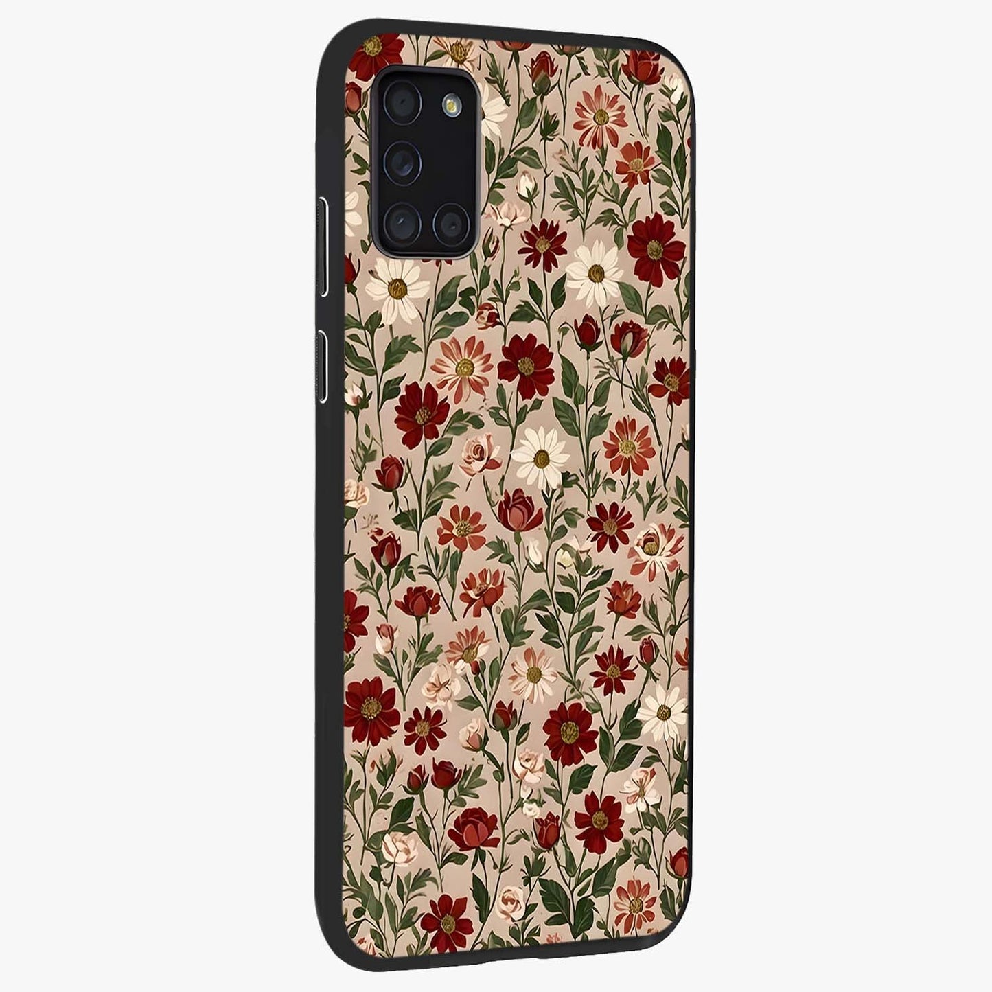 Biege Flower With Leaf Glass Case upright view showcasing delicate beige flower illustration with clean botanical style.