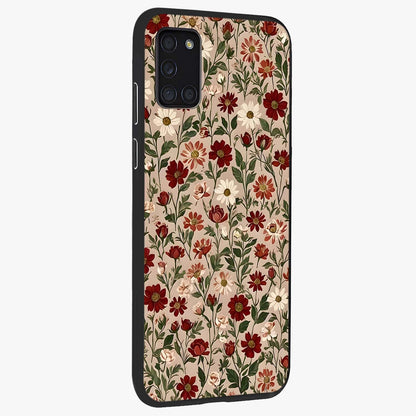 Biege Flower With Leaf Glass Case upright view showcasing delicate beige flower illustration with clean botanical style.