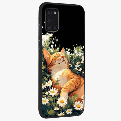 Blissful Bloom Cat Glass Case upright view showcasing charming cat design surrounded by blooming floral elements.