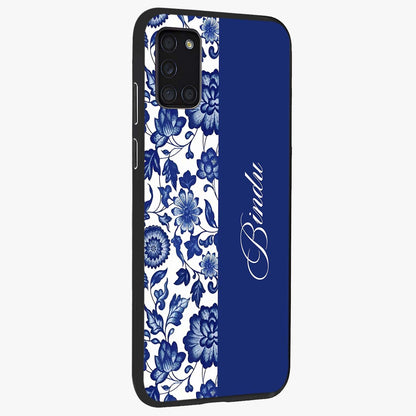 Blue Vintage Floral Pattern Glass Case upright view showcasing delicate blush floral texture with modern minimal style.