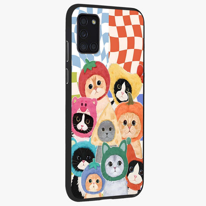 Cats in Fruits Glass Case upright view showcasing charming cat artwork with fun fruity theme.