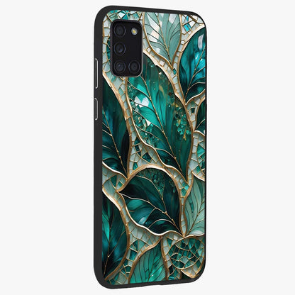Emerald Leaf Glass Glass Case upright view showcasing fresh green leaf artwork with calming nature inspired style.
