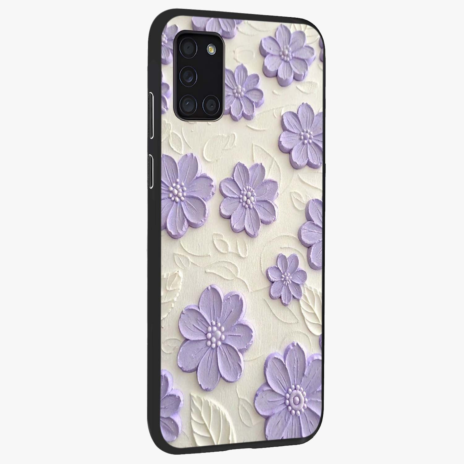 Floral Wall Art With Purple Flowers Glass Case upright view showcasing elegant purple flower artwork with decorative floral theme.
