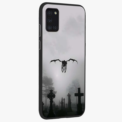 Graveyard Shadow Descent Glass Case upright view showcasing haunting graveyard artwork with dramatic dark theme.