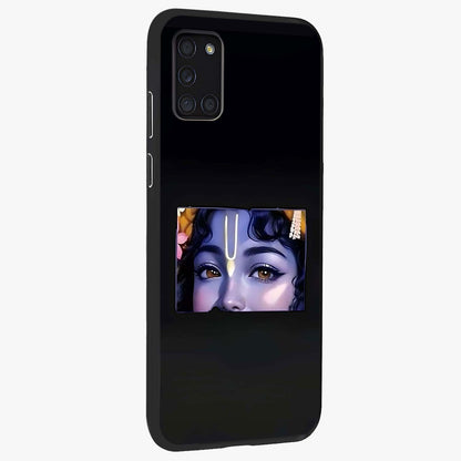Krishna Divine Embrace Glass Case upright view showcasing sacred Krishna artwork with peaceful devotional theme.
