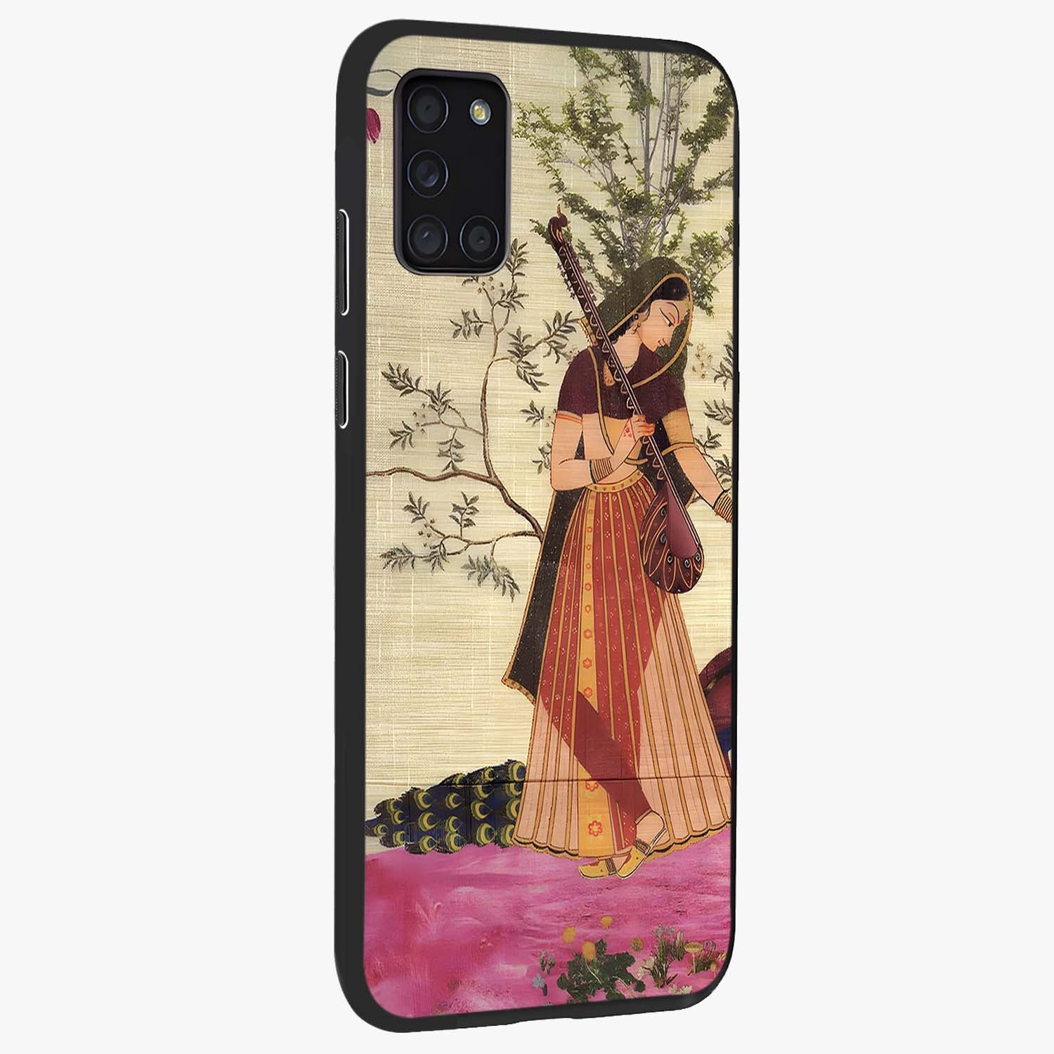 Lady With Veena Art Glass Case upright view showcasing classical veena artwork with traditional artistic theme.