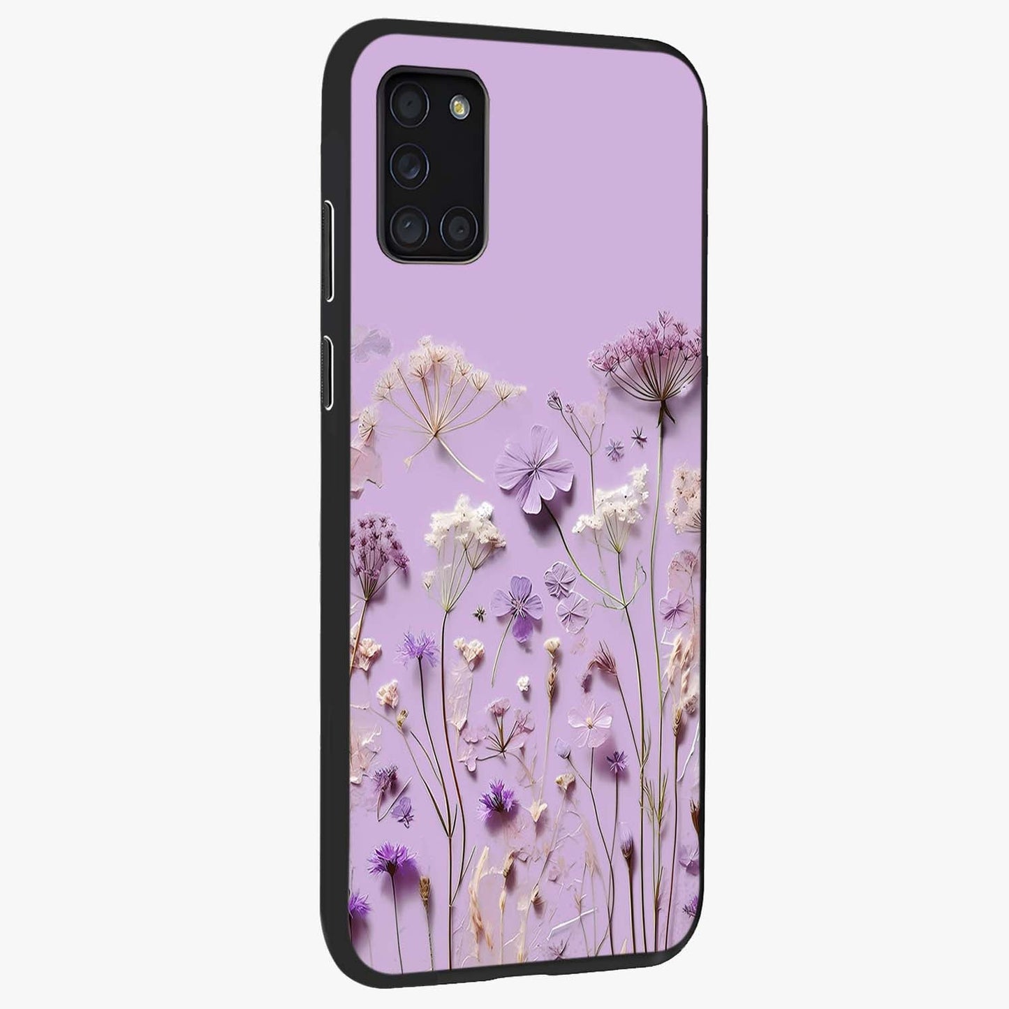Lavender Blossom Dream Glass Case upright view showcasing delicate lavender blossom artwork with peaceful floral theme.