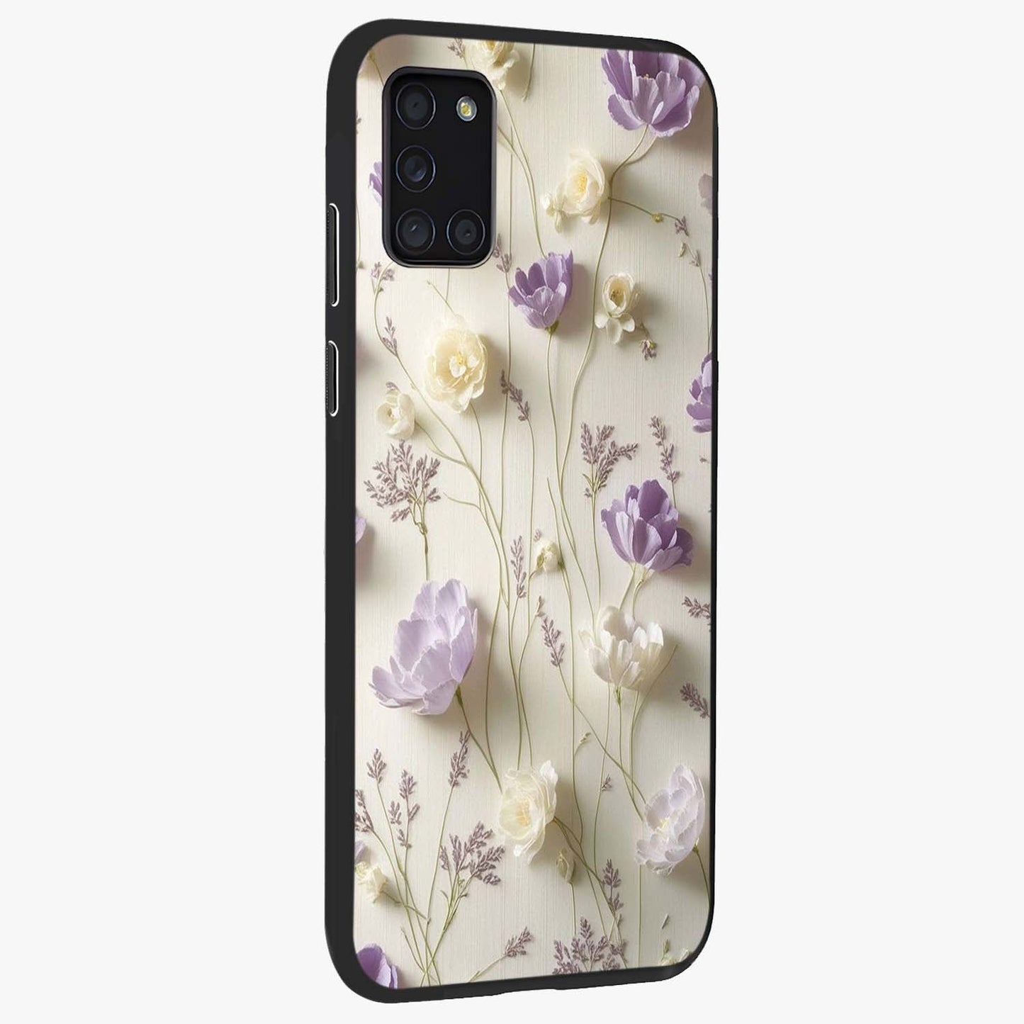 Lilac Breeze Harmony Glass Case upright view showcasing delicate lilac artwork with peaceful floral theme.