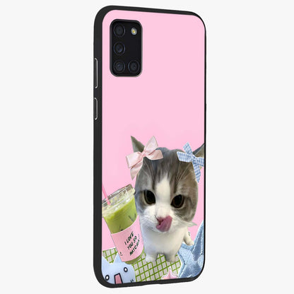 Love Matcha Cat Glass Case upright view showcasing adorable cat artwork with charming matcha themed design.