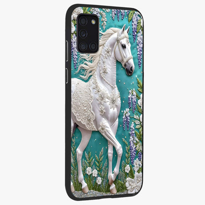 Majestic Floral Stallion Glass Case upright view showcasing dramatic horse artwork with decorative floral theme.