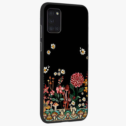 Midnight Bloom Pattern Glass Case upright view showcasing decorative floral artwork with deep night themed palette.