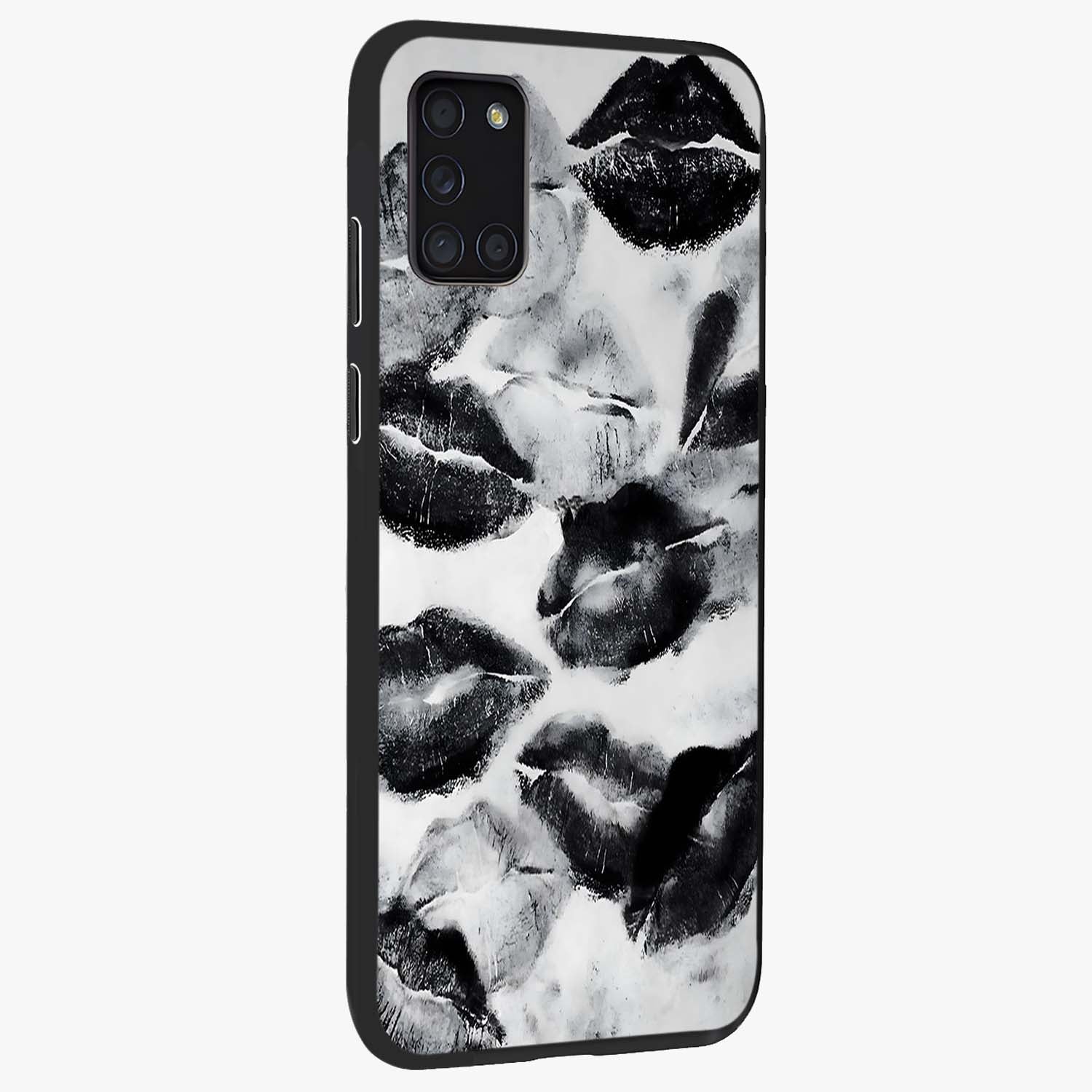 Midnight Kiss Marks Glass Case upright view showcasing stylish kiss mark artwork with trendy romantic theme.