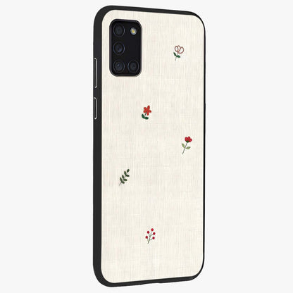 Minimalistic Blue With White Flower Pattern Glass Case upright view showcasing clean white flower artwork with calming blue theme.