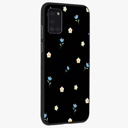 Minimal Petal Whispers Glass Case upright view showcasing elegant floral artwork with modern minimalist style.