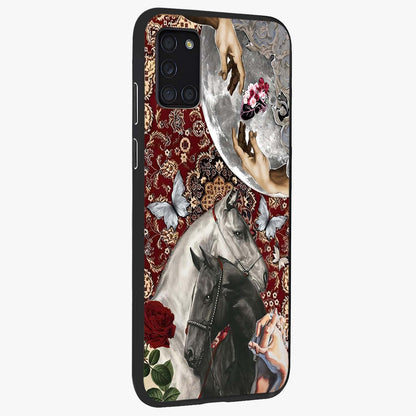 Moonlit Royal Stallion Glass Case upright view showcasing dramatic horse artwork with glowing moon themed design.