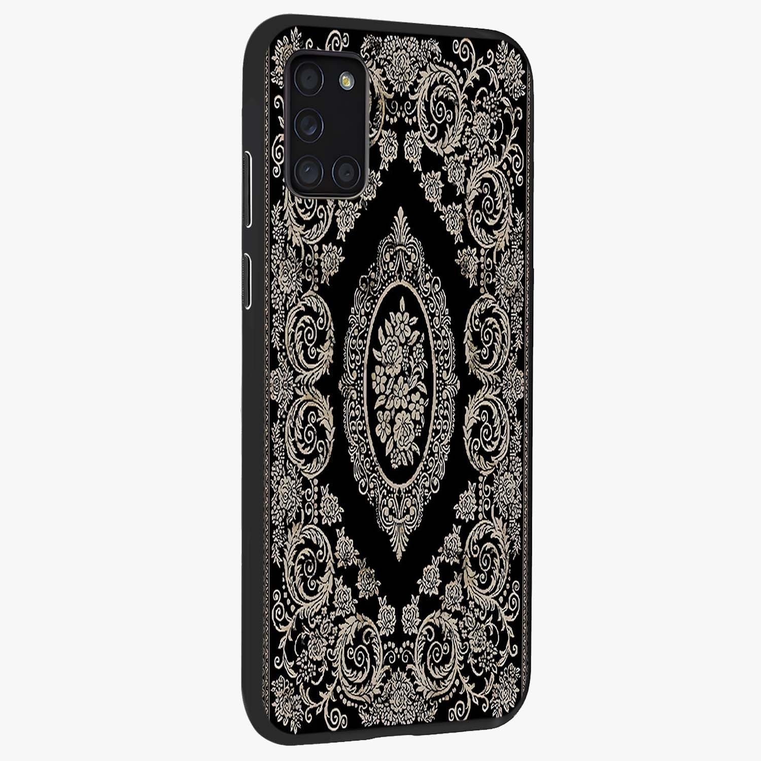 Noir Bloom Elegance Glass Case upright view showcasing graceful floral artwork with luxurious dark theme.