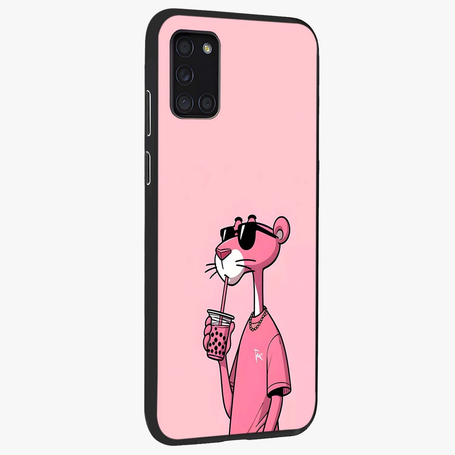 Pink Panther Glass Case upright view showcasing fun animated artwork with stylish retro cartoon theme.