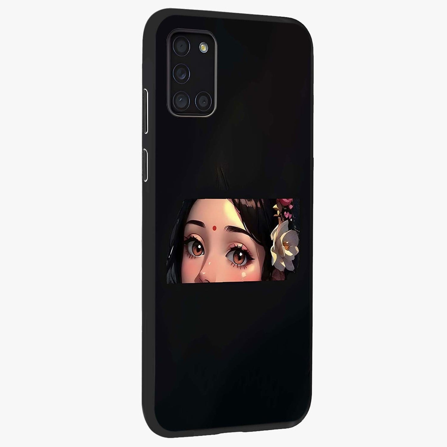 Radha Divine Embrace Glass Case upright view showcasing sacred Radha themed artwork with peaceful devotional style.