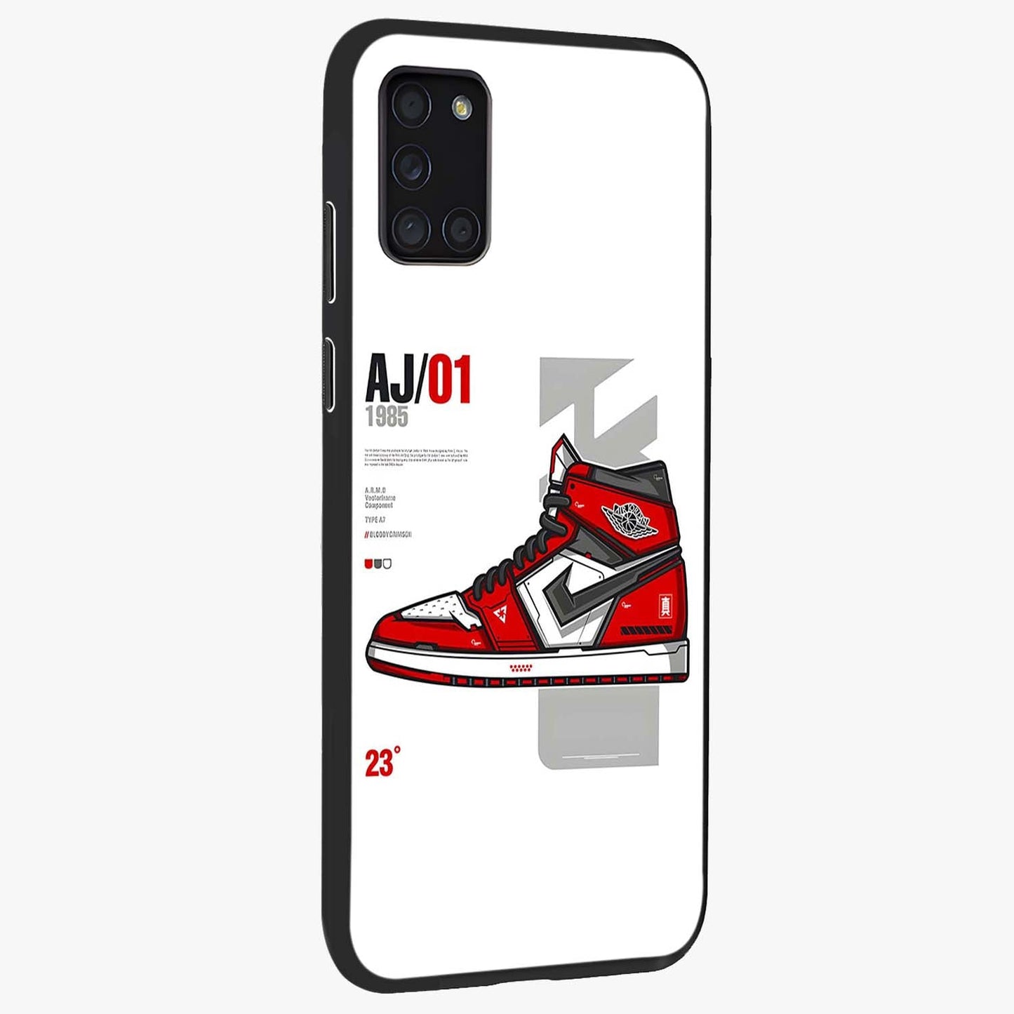 Retro Sneaker Blueprint Glass Case upright view showcasing stylish sneaker illustration with vintage streetwear theme.