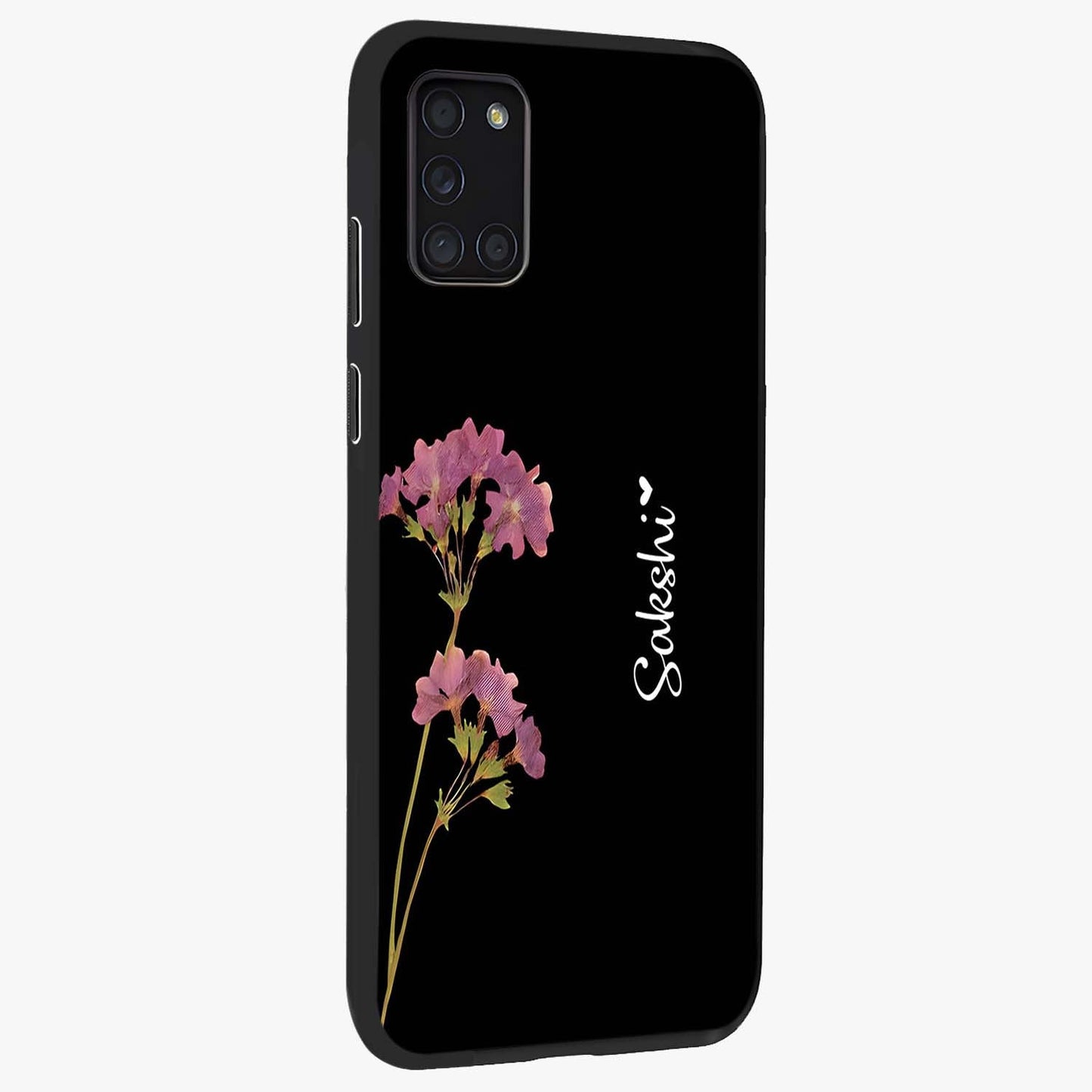 Riching Lavender Flower Custom Name Glass Case upright view showcasing elegant lavender floral artwork with personalized aesthetic.