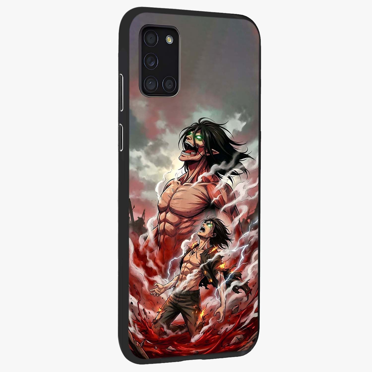 Titan Awakening Fury Glass Case upright view showcasing intense titan artwork with epic fantasy theme.