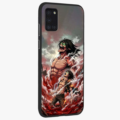Titan Awakening Fury Glass Case upright view showcasing intense titan artwork with epic fantasy theme.