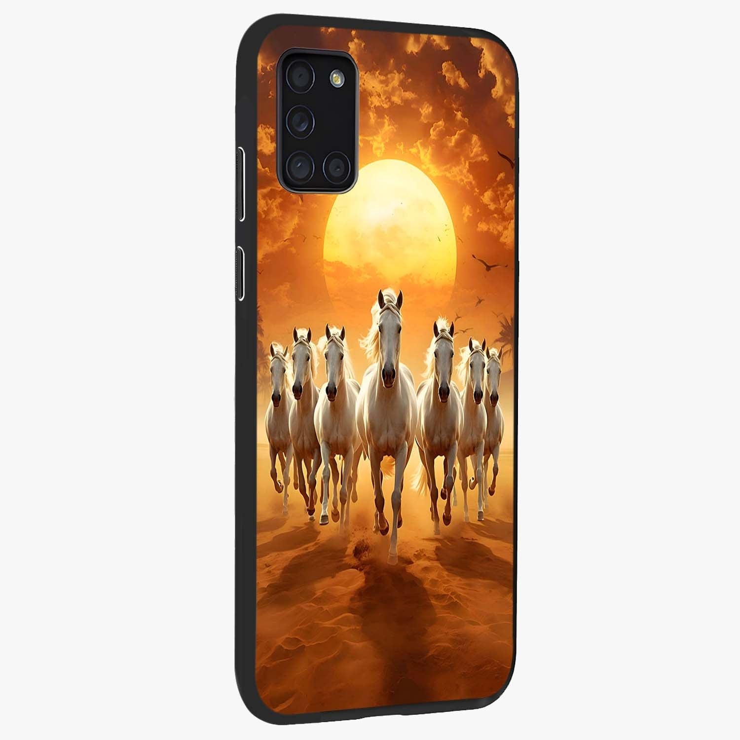 Wild Sunset Majesty Glass Case upright view showcasing dramatic sunset artwork with bold nature theme.