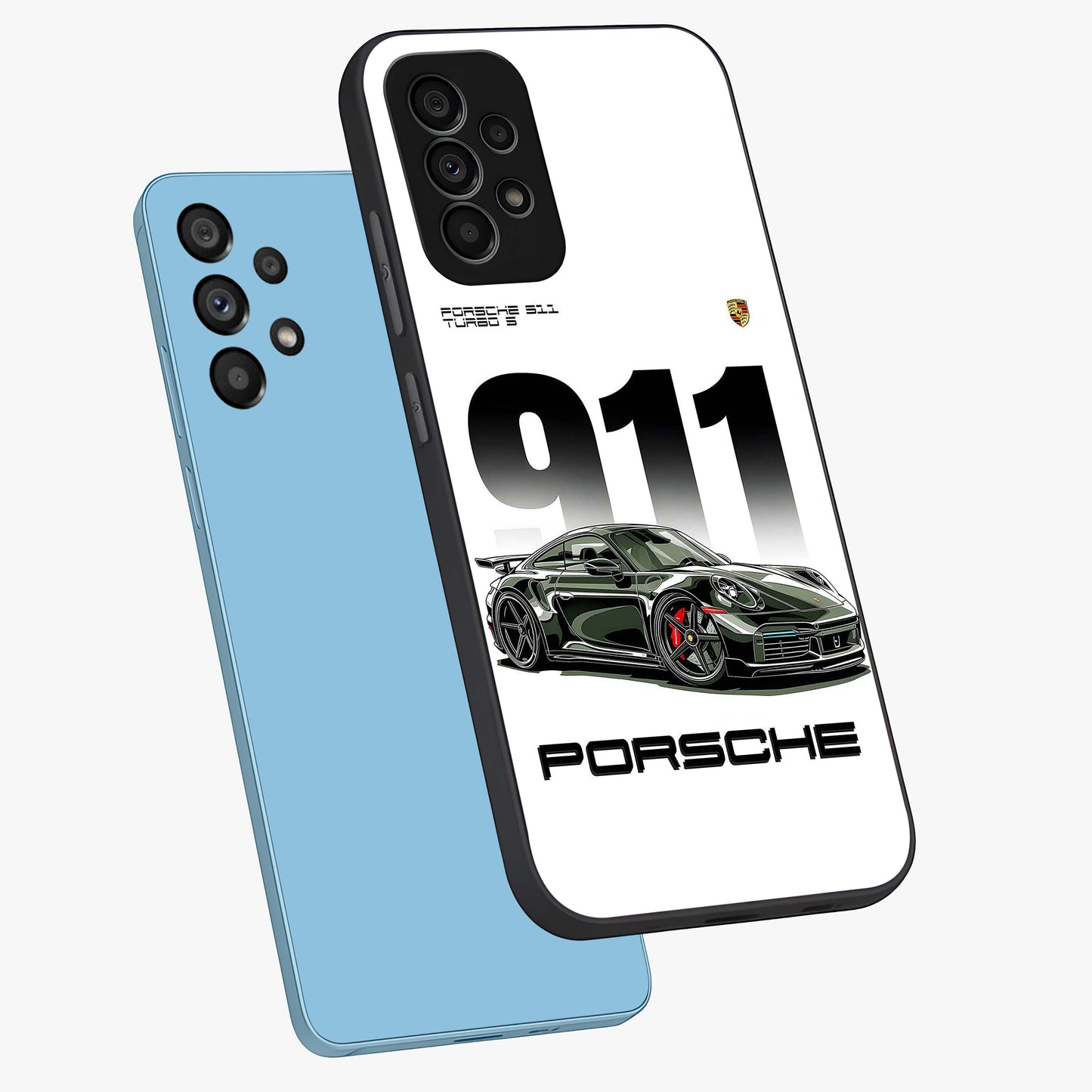 911 Turbo Dominance Glass Case displayed in premium angled mockup highlighting sporty car illustration and sleek glass surface.