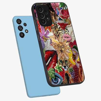 Beaded Fashion Jungle Glass Case displayed in angled mockup highlighting colorful fashion bead design and artistic pattern.