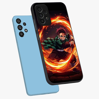 Blazing Sword Resolve Glass Case displayed in angled mockup highlighting powerful sword illustration and bold fantasy theme.