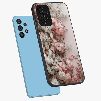 Blush Blossom Cloud Glass Case displayed in angled mockup highlighting soft cloud and blossom design with pastel aesthetic.