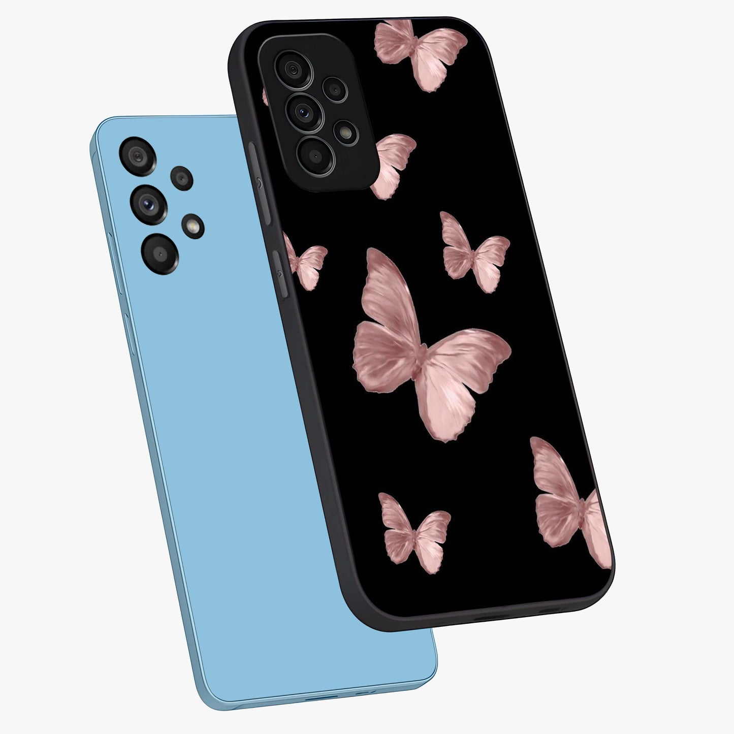 Butterfly Pattern Glass Case displayed in angled mockup highlighting delicate butterfly design and aesthetic pattern style.