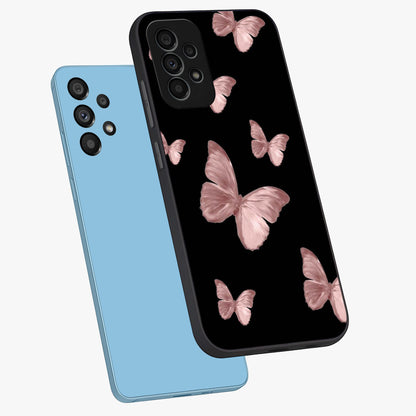 Butterfly Pattern Glass Case displayed in angled mockup highlighting delicate butterfly design and aesthetic pattern style.