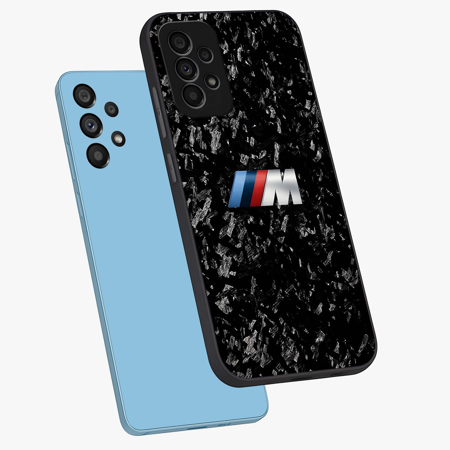 Carbon Speed Mark Glass Case displayed in angled mockup highlighting racing inspired carbon design and sleek aesthetic style.