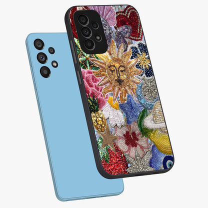 Celestial Floral and Playful Glass Case displayed in angled mockup highlighting playful floral design with dreamy celestial elements.