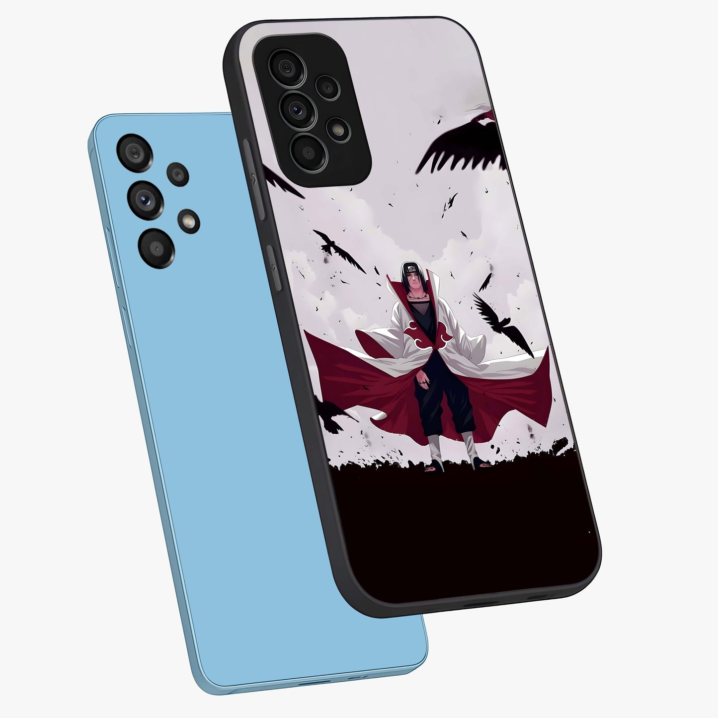 Crimson Crow Ascension Glass Case displayed in angled mockup highlighting powerful crow illustration with dark crimson aesthetic.