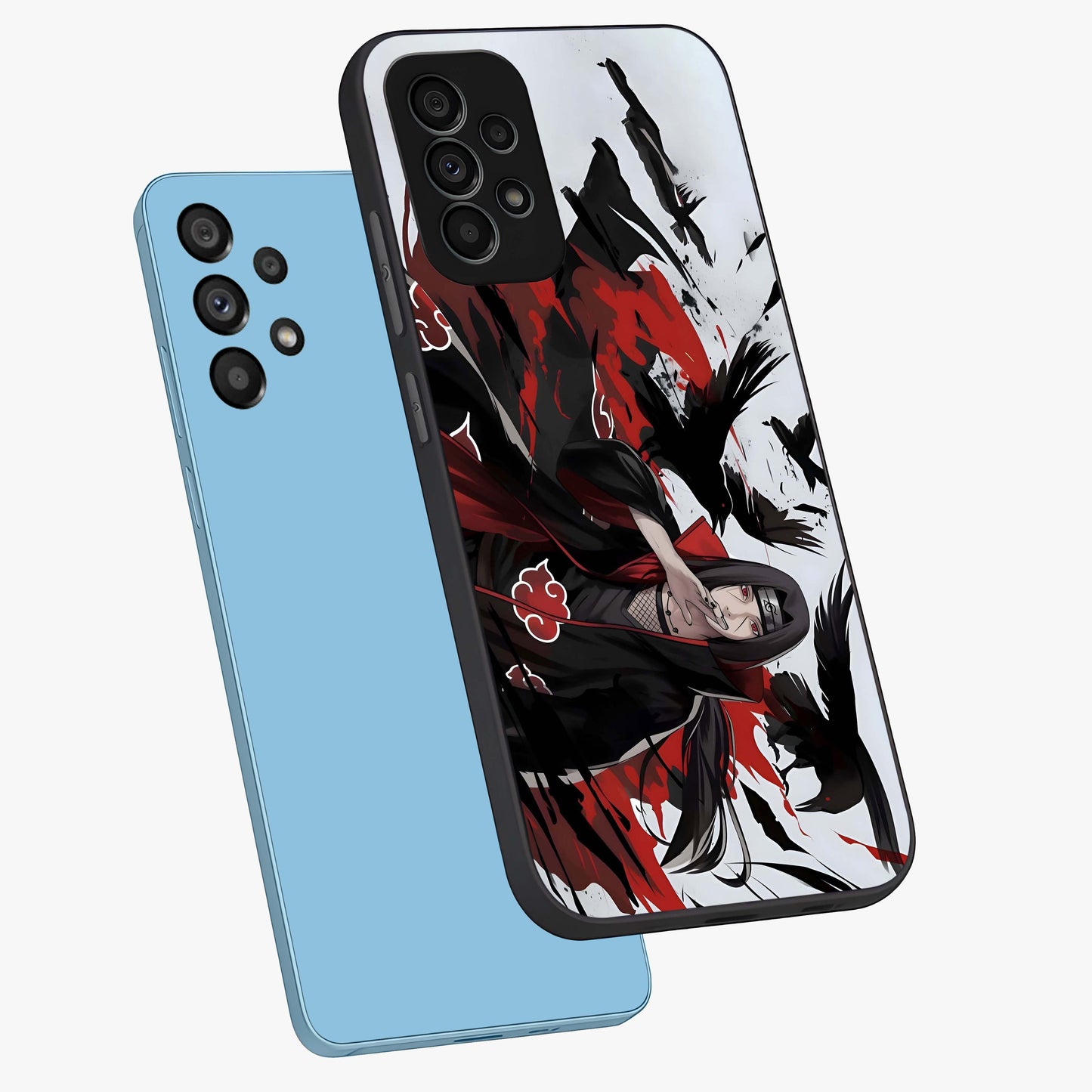 Crimson Crow Illusion Glass Case displayed in angled mockup highlighting mysterious crow graphic with dark aesthetic style.