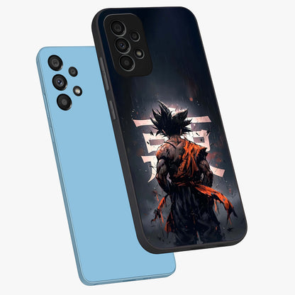 Dark Warrior In Rain Glass Case displayed in angled mockup highlighting dramatic warrior illustration with dark rain aesthetic.