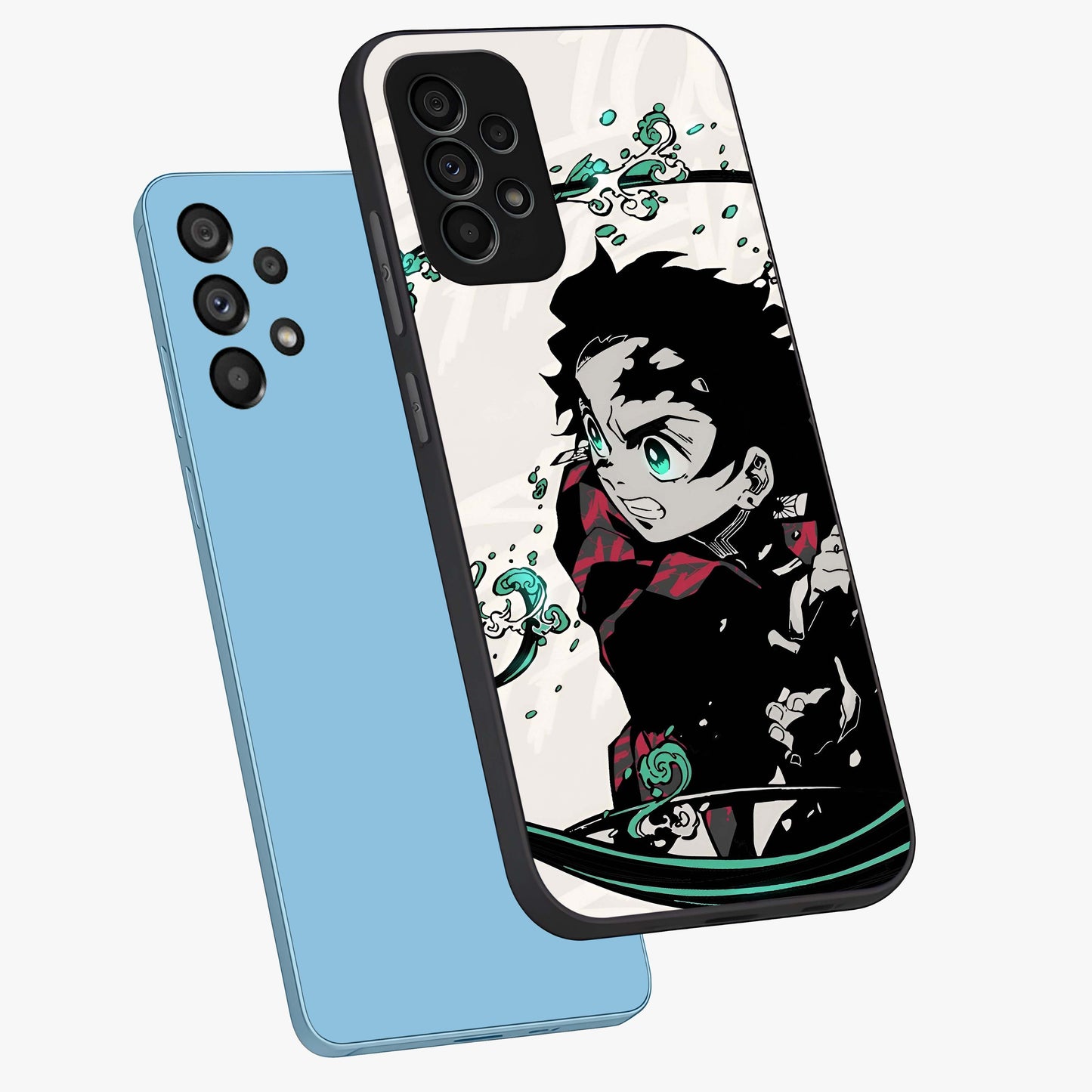 Demon Slayer Glass Case displayed in angled mockup highlighting dramatic anime character design with action aesthetic.