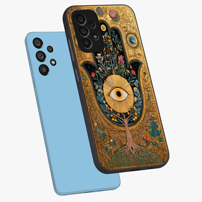 Ethereal Evil Eye Glass Case displayed in angled mockup highlighting protective evil eye symbol with spiritual aesthetic design.