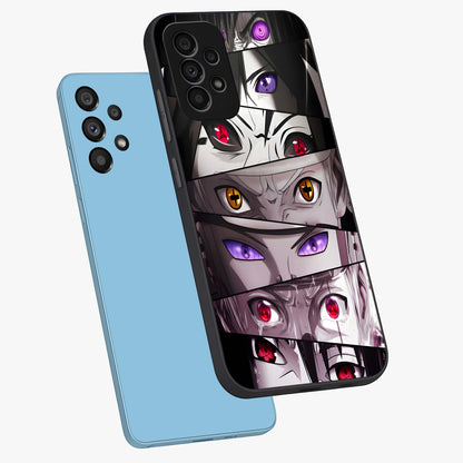 Eyes of Destiny Glass Case displayed in angled mockup highlighting bold eye illustration with mystical aesthetic style.