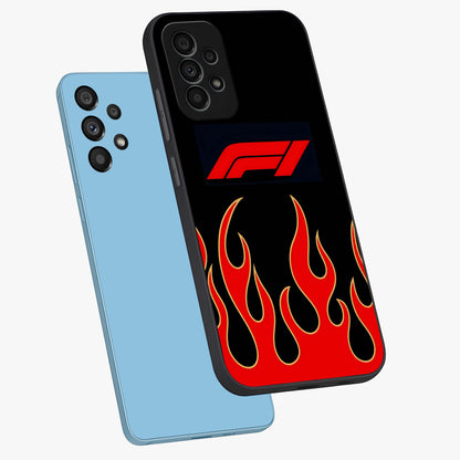 Fire F11 Glass Case displayed in angled mockup highlighting bold fire inspired graphic with energetic aesthetic style.