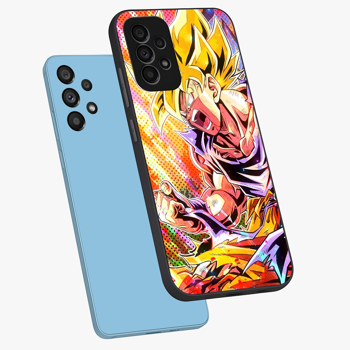 Firing Goku Glass Case displayed in angled mockup highlighting dynamic anime character design with action aesthetic.