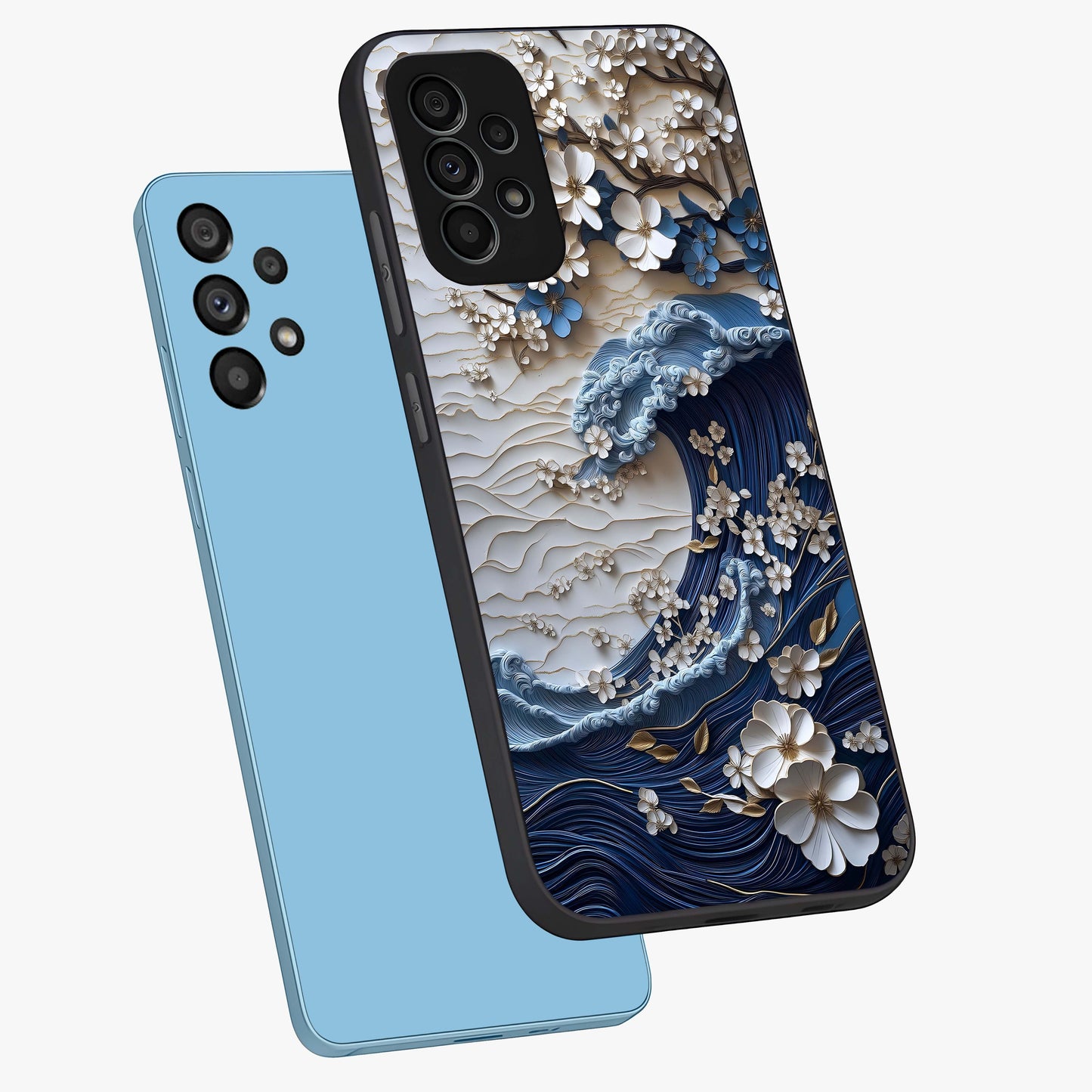 Floral Wave Origami Glass Case displayed in angled mockup highlighting geometric origami flower design with modern aesthetic style.