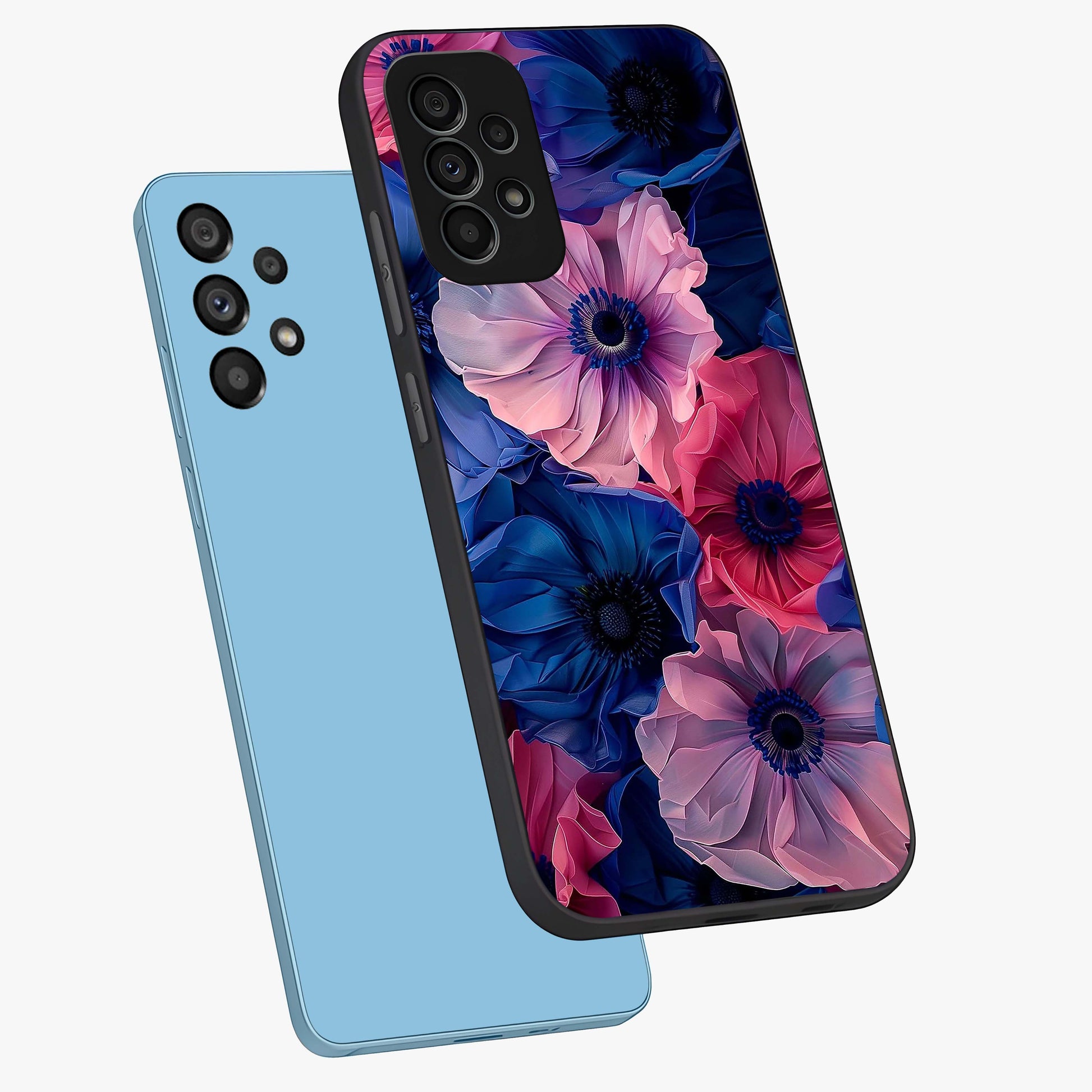 Flower Paper Art Pattern Glass Case displayed in angled mockup highlighting layered paper flower design with artistic aesthetic.