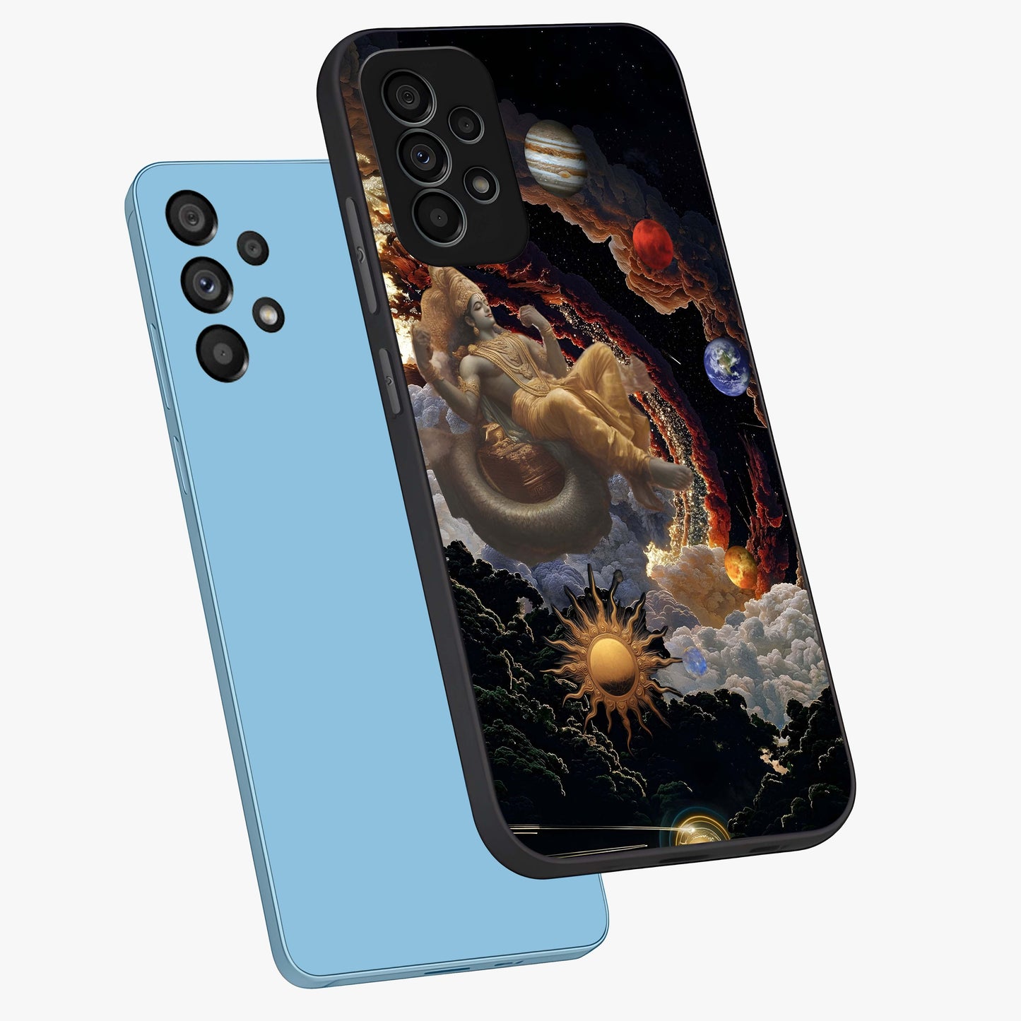 Galactic Divine God Glass Case displayed in angled mockup highlighting powerful celestial deity illustration with galactic aesthetic.