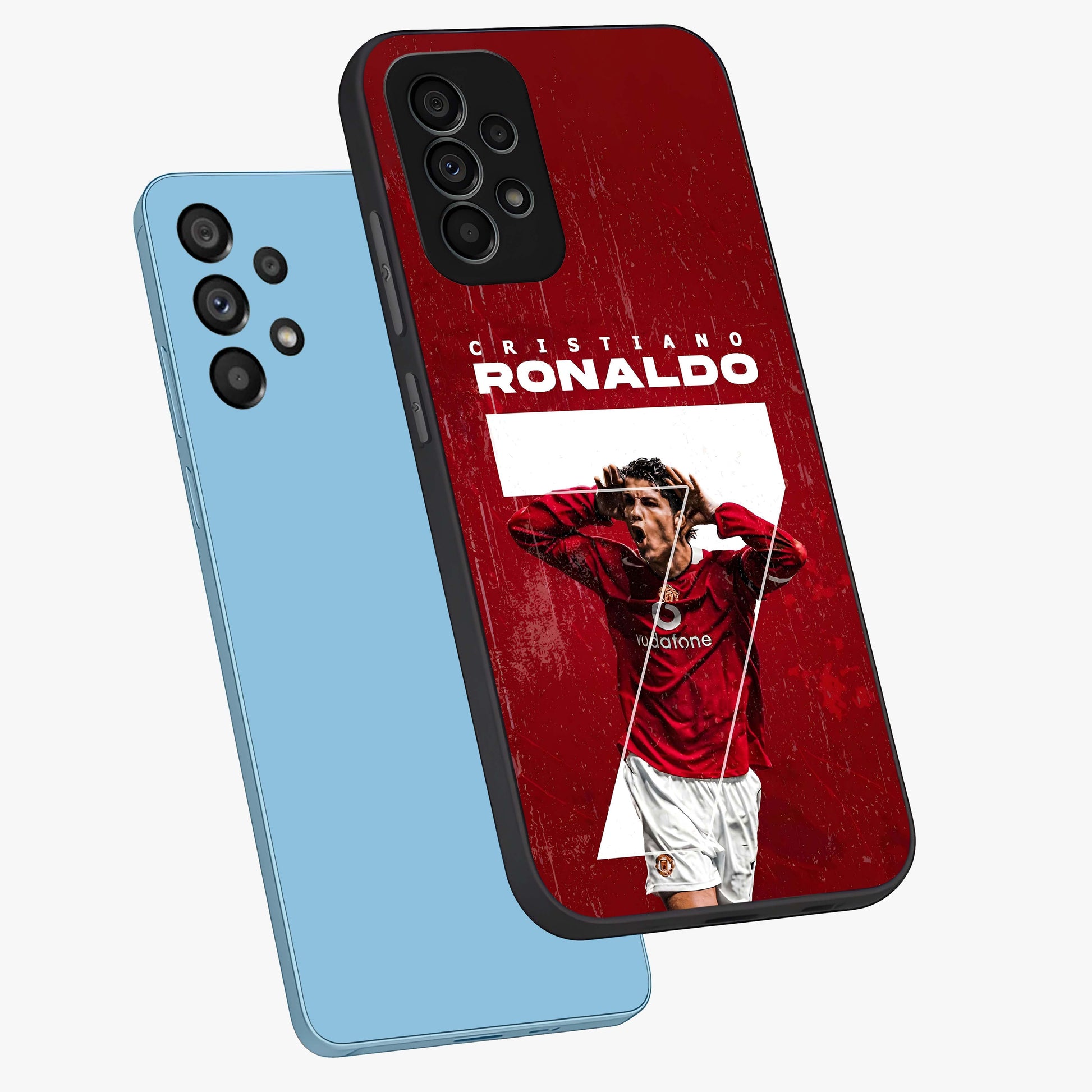 Goal Celebration Legacy Glass Case displayed in angled mockup highlighting energetic sports celebration design with bold athletic theme.