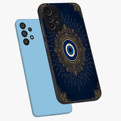 Golden Celestial Charm Glass Case displayed in angled mockup highlighting sparkling cosmic charm design with celestial aesthetic.