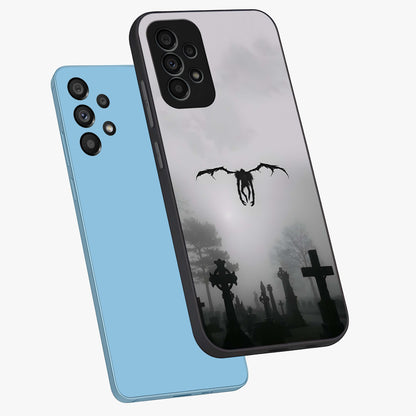 Graveyard Shadow Descent Glass Case displayed in angled mockup highlighting eerie shadow illustration with gothic aesthetic.